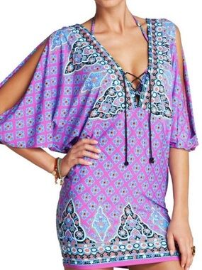 NANETTE LEPORE SWIM Moroccan Medallion Cover Up Tunic Dress S Boho Resort